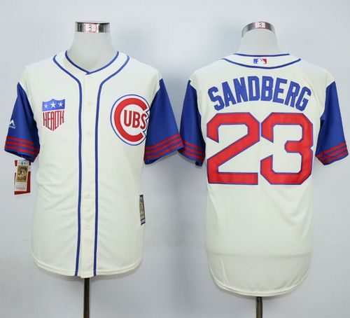 Cubs #23 Ryne Sandberg Cream/Blue 1942 Turn Back The Clock Stitched MLB Jersey